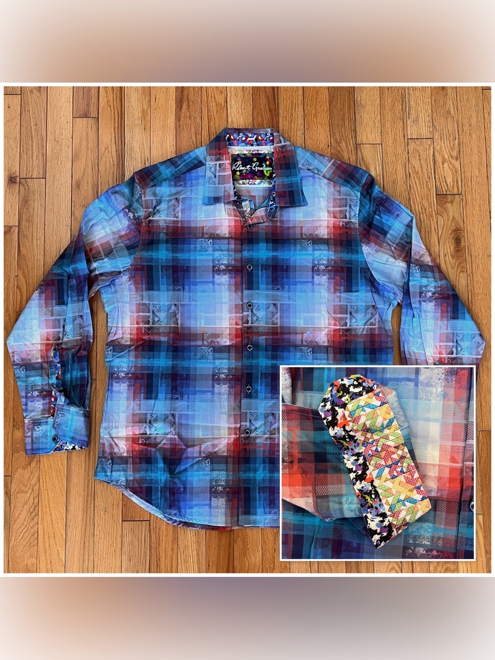 Robert Graham Check Button Shirt Quilt Flip Cuffs Button Collar Bright Vibrant